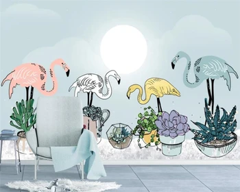  Изготовленная на заказ фреска Скандинавские растения Фламинго Кактус Фон детской комнаты Обои для стен домашний декор papel pintado de pared