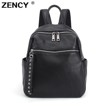  ZENCY, 100% мягкая натуральная кожа, серебряная фурнитура, женские рюкзаки, женский рюкзак из воловьей кожи первого слоя для девочек, школьный рюкзак для книг