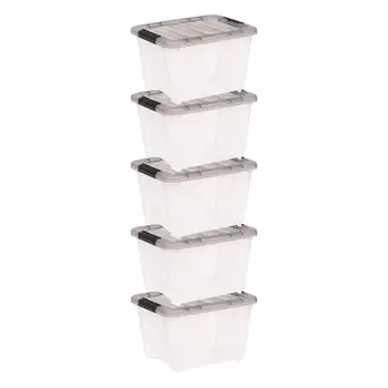  , Коробка для хранения Stack & Pull ™ из прозрачного пластика емкостью 19 кварт с пряжками, серая, набор из 5 штук