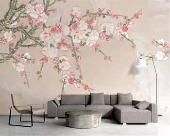  beibehang Пользовательские обои 3d фреска эстетическая новая китайская бумага де пареде розовый цветок сливы мраморная текстура фон обои