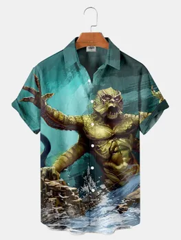  3D Печать, Гавайская рубашка с короткими рукавами, Изображение Человека и животных, Винтажная мужская Одежда Для Мультфильмов, Большие размеры, Новинки, Тренд на продажу 2023