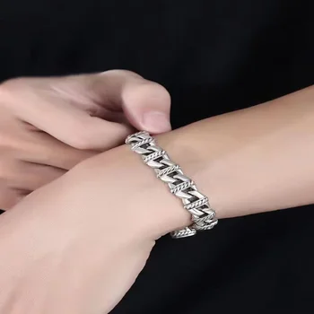  Роскошный тайский серебряный браслет ручной работы 925 пробы, мужские и женские серебряные украшения в стиле ретро, Модный Уникальный браслет, подарок на день рождения оптом
