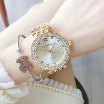  2023 Изысканные женские кварцевые часы в деловом стиле Повседневные круглые кварцевые часы со стразами Подарок для друзей и семьи