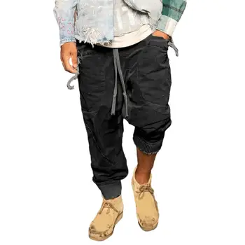  Универсальные мужские брюки карго с эластичным поясом и завязками, боковые карманы в тон, идеально подходящие для активного отдыха, Повседневная одежда