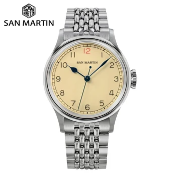  Механические часы San Martin NH35 38,5 мм Нишевые Пилотные Автоматические Наручные Часы Simple Vintage Sapphire Lume C3 10Bar Relojes SN0105NB