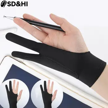  1X Перчатка для рисования художника Для любого графического планшета для рисования, черная, с защитой от обрастания на 2 пальца, как для правой, так и для левой руки, Черный, Свободный размер