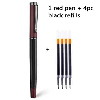  1 шт. Шариковая ручка + 4 шт. заправки Пуля 0,5 мм Матовая красная шариковая ручка-роллер Школьные Канцелярские принадлежности Чернильная ручка S