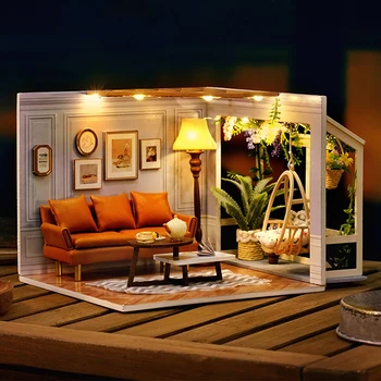  Миниатюрный кукольный домик Cutebee DIY с мебелью и светом, кукольный домик для кофейни, деревянная модель здания для подарка взрослым