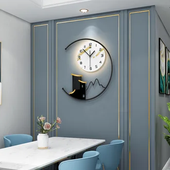  Современные минималистичные настенные часы для гостиной, Декоративные Настенные подвесные часы с ночниками, настенные часы для Украшения дома