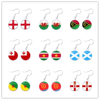 Ирландия, Уэльс, Вануату, Тонга, Суринам, Шотландия, Французская Гвиана, Эритрея, Северная Ирландия Серьги с национальным флагом Женские