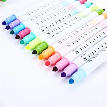  (12 цветов/комплект) Креативная корейская версия двуглавого маркера для чтения, маркер для рисования, школьные канцелярские принадлежности