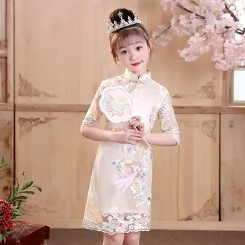  Винтажное платье Cheongsam Hanfu для девочек, летние платья, Китайский традиционный детский костюм эпохи Тан, одежда Qipao