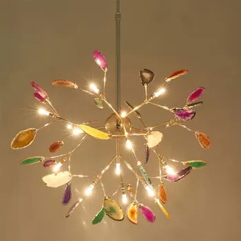  Романтическая Агатовая люстра, светодиодный подвесной светильник Firefly Для кухни, столовой, украшения спальни, Роскошный красочный подвесной светильник из камня