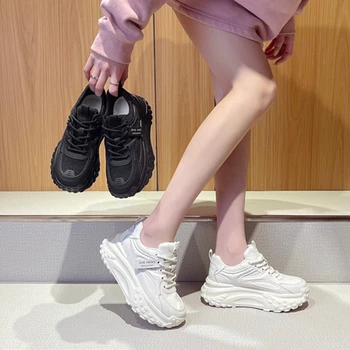  Elmsk/ Модная Новая Женская обувь из натуральной кожи, однотонные кроссовки для отдыха, увеличивающие рост, Женская обувь