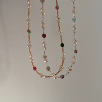  Minar Французские Нерегулярные Чокеры из пресноводного жемчуга, ожерелье для женщин, Радужные ожерелья с подвесками из натурального камня, подвески