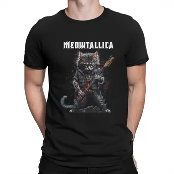  Meowtallica, мужские футболки, металлическая музыка, группа кошек, крутые футболки, Футболки с коротким рукавом и круглым вырезом, хлопковая летняя одежда