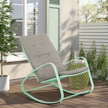  Уличное кресло-качалка 1 шт., Металлическое кресло-качалка с подушкой для наружного внутреннего балкона, зеленый