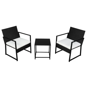  Склад в США, 2 шт. Журнальный столик, 1 шт. Открытый плоский стул, Набор из трех предметов, Черный набор уличной мебели