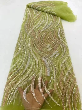  Новейшая зеленая африканская кружевная ткань 2023, Высококачественная Кружевная ткань из бисера, французский Тюль, Кружевная ткань с пайетками, вечернее платье в нигерийском стиле