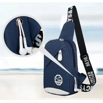  Мужская нейлоновая спортивная сумка-слинг на открытом воздухе, маленькая сумка через плечо, нагрудный рюкзак, холщовый USB-зарядка, спортивная сумка через плечо