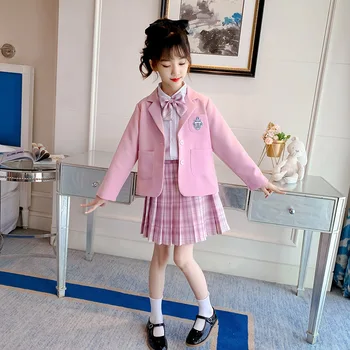  Униформа японской школьницы, пальто JK, плиссированные юбки, рубашка, костюм из 3 предметов, Весенне-осенняя детская одежда для девочек, студенческая одежда со свободным носком на завязках