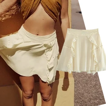  Увядшие французские женские юбки трапециевидной формы, Модная элегантная женская мини-юбка с оборками, украшенная заклепками
