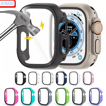  Стекло + чехол для Apple Watch Ultra 49mm band smartwatch, Бампер для ПК + Защитная пленка для экрана, закаленное покрытие, аксессуары iwatch серии Ultra