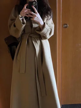  высококачественное двустороннее пальто ручной работы, женская модель средней длины, с узким стоячим вырезом, зимнее ветрозащитное шерстяное пальто