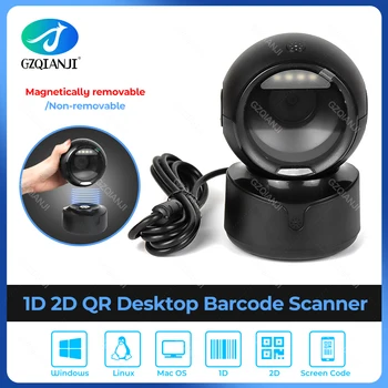  2D настольный сканер штрих-кодов, всенаправленный громкой связи, проводной USB-считыватель QR-штрих-кодов, Сканирование штрих-кодов с 1D экраном, съемный