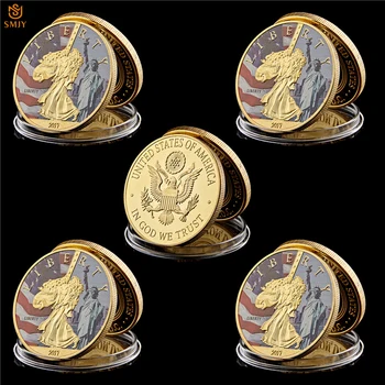  США Статуя Свободы Округ Вашингтон Золотой объект мировой культуры США Коллекция памятных монет с защитой от акриловых колпачков