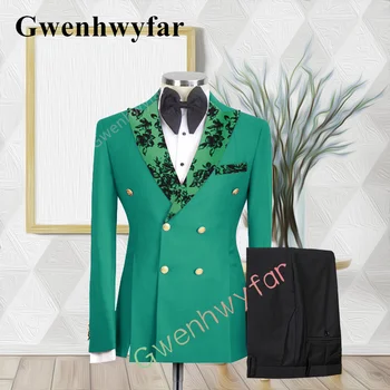  Gwenhwyfar New Lake Green, свадебный костюм Жениха с Двубортным жаккардовым воротником, Повседневный Смокинг, модный комплект из 2 предметов