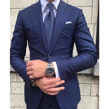 Темно-синие Повседневные костюмы Для мужчин, Свадебная деловая одежда для выпускного Вечера, Мужской Блейзер, Комплекты из двух предметов, куртка + брюки Conjuntos De Blazer На заказ
