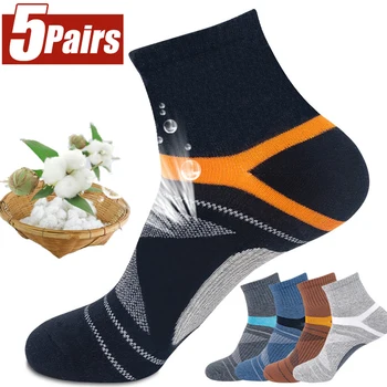  5 Пар Мужских хлопчатобумажных носков, черные спортивные носки, Высококачественные повседневные зимние носки для бега, мужские для впитывания пота, дышащий мужской носок