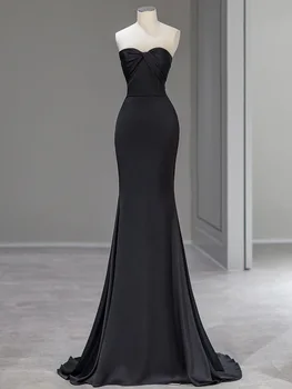  Женские черные вечерние платья с топом-трубкой, Сексуальные Платья Принцессы для выпускного вечера длиной до пола, вечерние платья Robe De Soiree