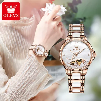  OLEVS 6613 Керамический ремешок Автоматические механические женские наручные часы, высококачественные водонепроницаемые модные женские часы