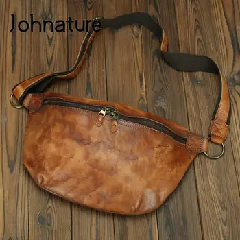  Johnature, Винтажная мужская нагрудная сумка из натуральной кожи, Новинка 2022 Года, Натуральная воловья кожа, однотонные сумки-мессенджеры для отдыха и Путешествий