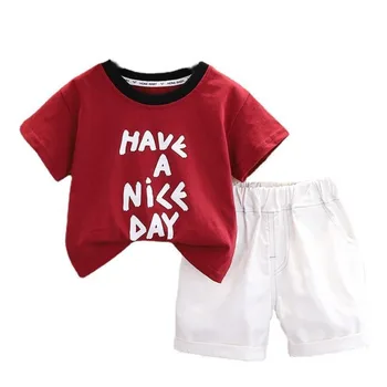  Новая летняя детская одежда, повседневная футболка с надписью для мальчиков, Шорты, 2 шт./компл., одежда для маленьких девочек, Костюм для малышей, детские спортивные костюмы