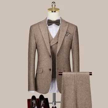  Полные мужские костюмы, Модный Новый Мужской Блейзер с отворотом, Шикарный мужской Блейзер с двумя пуговицами, однотонный приталенный костюм, Свадебный деловой Повседневный комплект