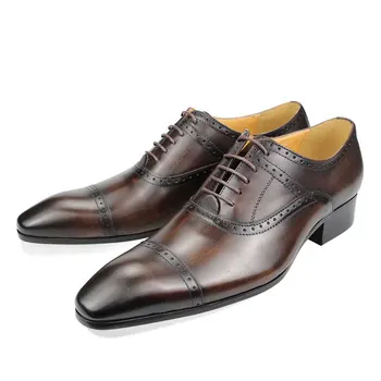  Высококачественная мужская обувь из натуральной кожи, Оксфорды, черные туфли ручной работы с перфорацией типа 