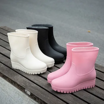  Женские однотонные непромокаемые ботинки до щиколотки, осень-зима, удобная нескользящая рабочая водонепроницаемая обувь, водонепроницаемая теплая непромокаемая обувь, Новинка 2023 года