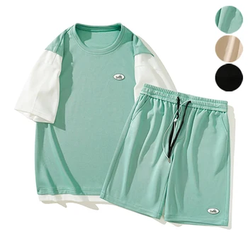  Корейский дизайн, Мужские комплекты с коротким рукавом, футболка + шорты, Летние спортивные комплекты из 2 предметов, одежда для пары Свободная