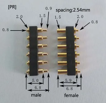  Расстояние между контактными разъемами Tangda pogo 2,54 мм 6pin высокотемпературный пружинный женский мужской сильноточный разъем.