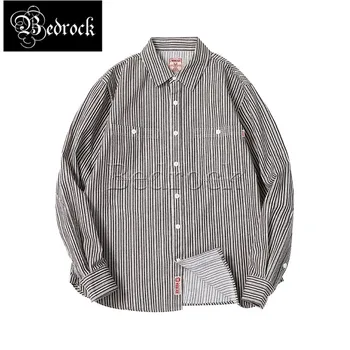  MBBCAR 2022 новая тяжелая толстая серая рубашка в полоску мужская Amekaji однотонная винтажная саржевая рубашка из чистого хлопка, окрашенная пряжей 9196