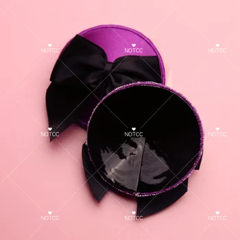  NOTCC 5 пар фиолетовых круглых пирожков с бантиком для сосков для женщин, Кавайные милые Многоразовые клейкие чехлы для сосков оптом