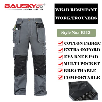  Bauskydd Мужские 100% хлопчатобумажные прочные серые рабочие брюки с наколенниками из эва, брюки для спецодежды, мужские брюки carperner, бесплатная доставка
