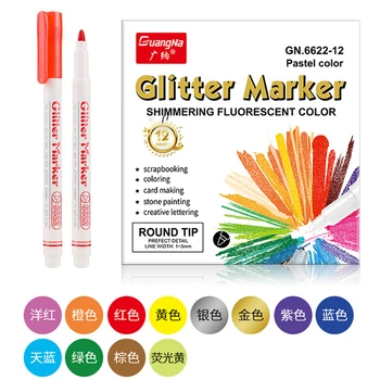  Блестящие акриловые ручки с краской, 12 цветов, маркеры с круглым носком, блестящие перманентные маркеры, Быстросохнущие ручки для поздравительных подарочных открыток