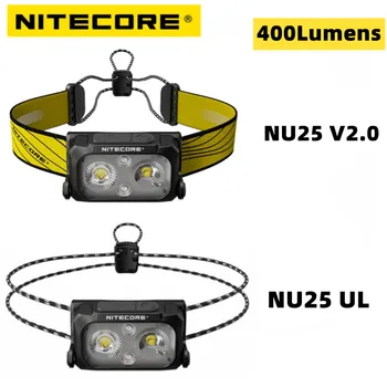  Перезаряжаемый налобный фонарь NITECORE NU25 UL V2 Мощностью 400 люмен, двухлучевой прожектор, ультралегкий светильник для фар