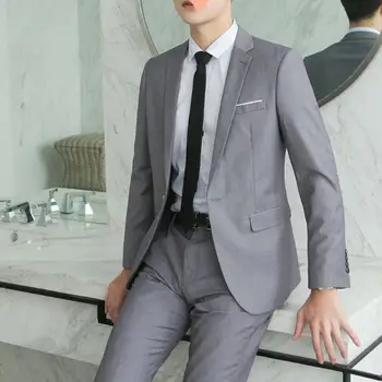  Модный мужской костюм Длиной до щиколотки, Деловой повседневный блейзер, брюки, комплект из двух предметов, стирающийся официальный костюм для банкета