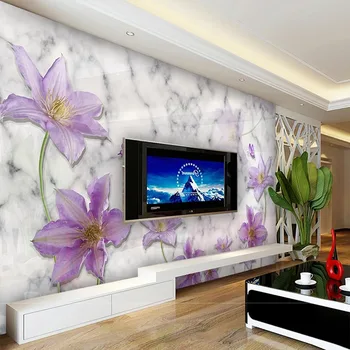  Изготовленные на Заказ Современные Фэнтезийные 3D обои с Фиолетовой Бабочкой-Лилией и Мраморной подсветкой для телевизора Для Стен спальни, домашнего Декора, Papel De Parede 3D Tapety