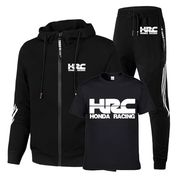  Весенне-осенние мужские куртки из хлопка с принтом HRC Race Motorcycle, высококачественная мужская толстовка в полоску + футболка + брюки, комплект из 3 предметов